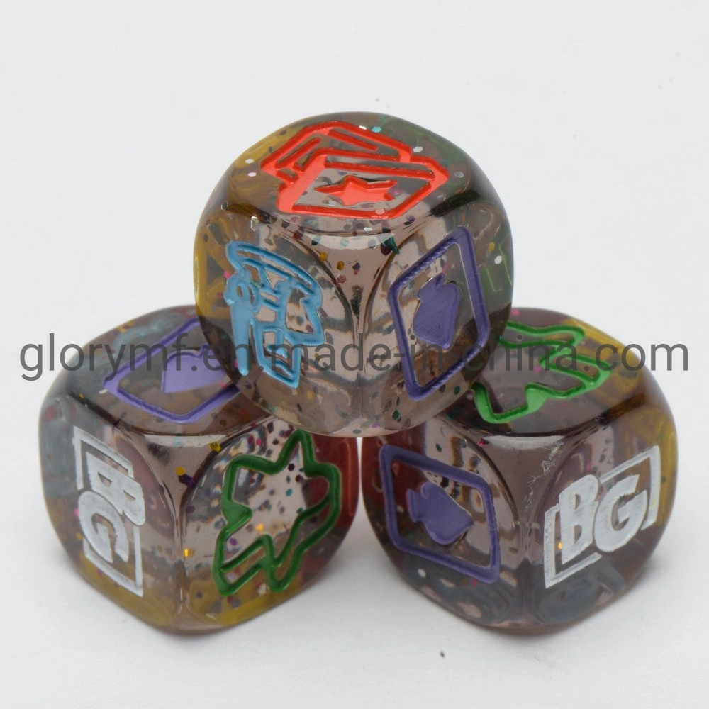 D6 Mixed Color Engraved 16mm D6 Dice Epoxy Dice with Color Paint