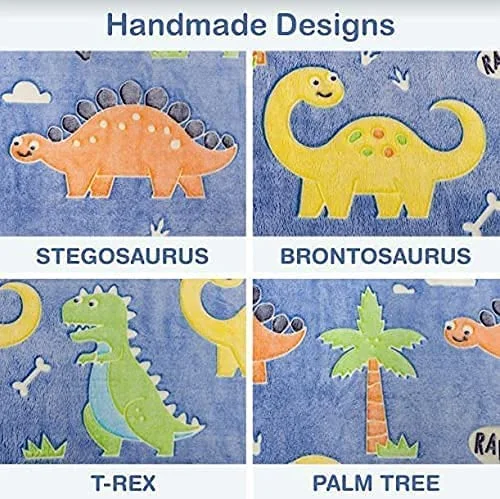 Glow in The Dark Dinosaur Blanket for Boys &ndash; Soft Plush Blue Fleece Throw Blanket. Great Dinosaur Gifts for Kids, Grandkids, Baby, Toddler, Birthday