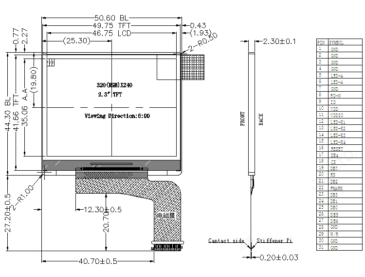 Ronen RG023Microdisplay POS FTT-01 de 2.3 pulgadas pantalla LCD TFT 320*240