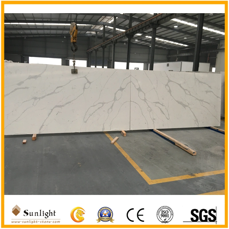 Customize Popular Artificial Pure White/Yellow/Black/Grey/Crystal/Pink/Green/Red/Sparkles/Calacatta Quartzite Slabs Quartz Stone for Countertops/Vanity-Tops