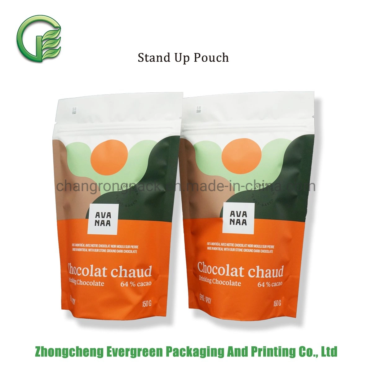 Custom Packaging Aluminium Foil Laminated Plastic Food Packaging Mattbopp/Vmept/PE Chocolate Cocoa Chia Powder Doypack Stand up Pouch