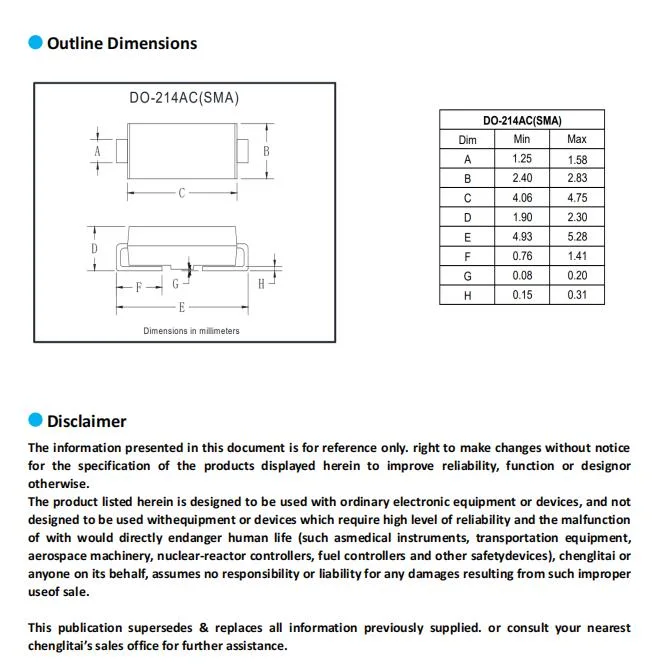 Rectificador de diodos semiconductores Do-214AC 1A 400V SMD Es1K Super rápida recuperación de rectificador de diodos semiconductores