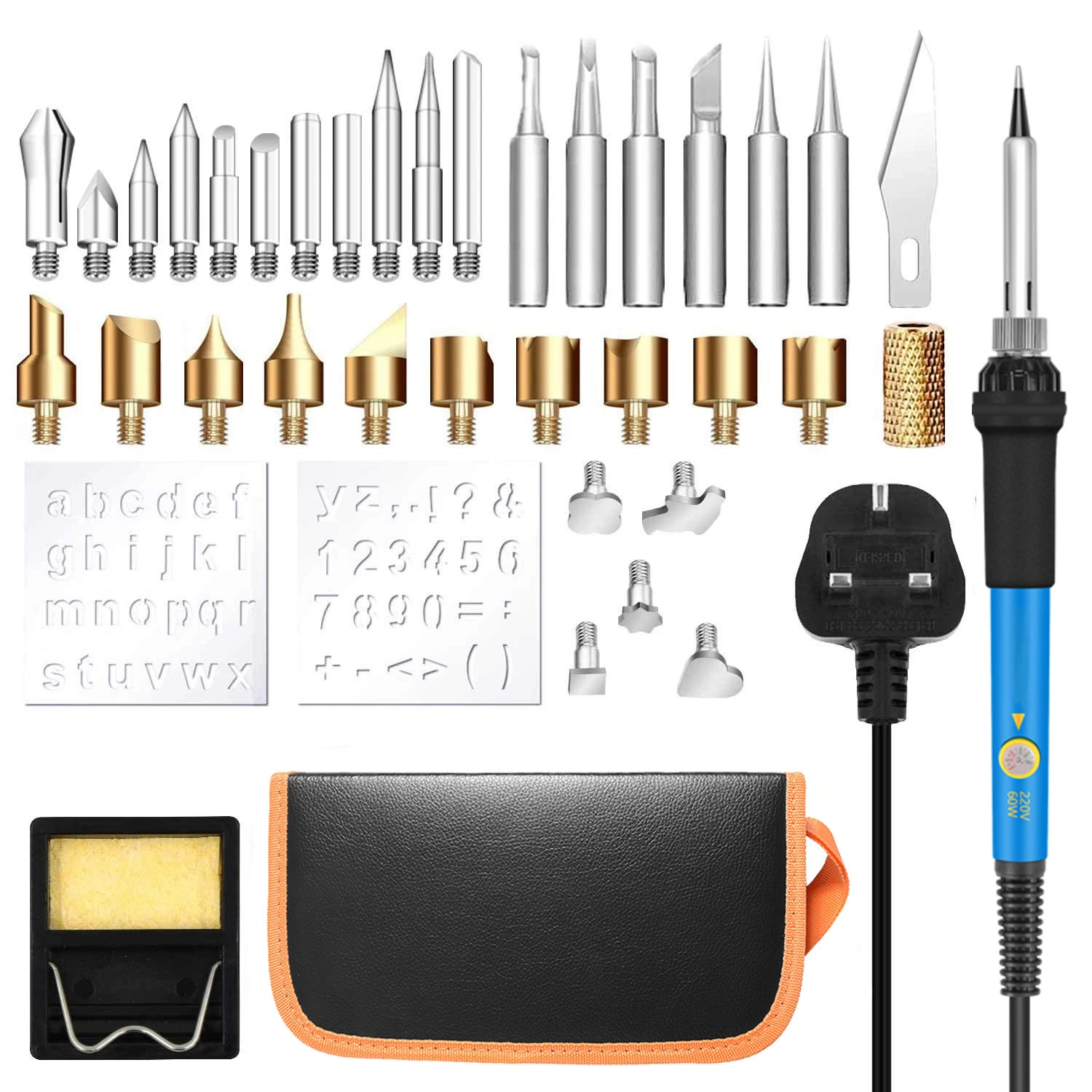 37PCS Wood Pyrography Kit 60W, Adjustable Temperature, Professional Electric Tool for Pyrography