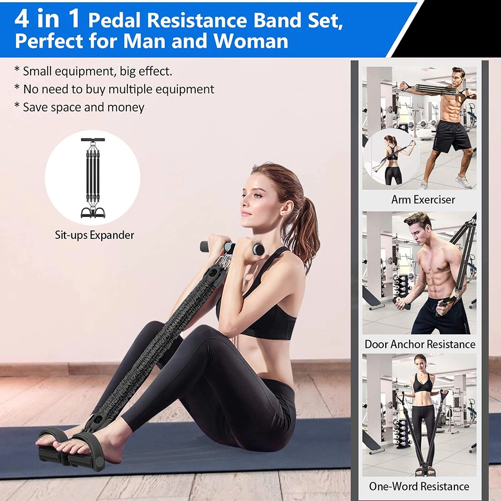 4 Pack 4-Tube Pedal Resistance Band Indoor Fitness Sit-up Bodybuilding Expander Fitness Elastic Pull Rope