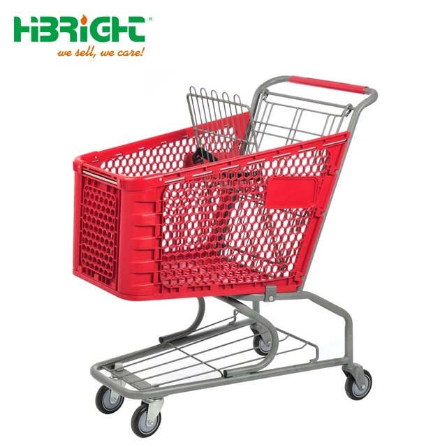 150L Plastic Shopping Cart with Metal Basket for Super Market