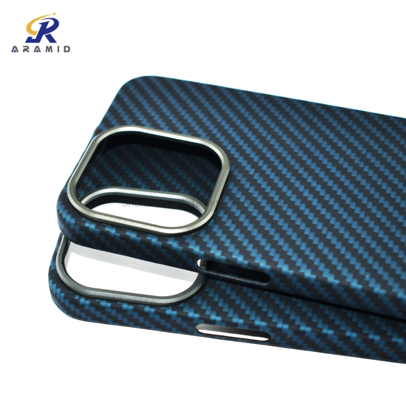 Para iPhone 13 anillo de metal Cámara Diseño Aramid Fibra funda de teléfono, Carbon Mobile cubierta