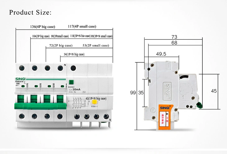 1-4p Precio Singi aire RCBO disyuntor electrónico con alta calidad SG65le-63