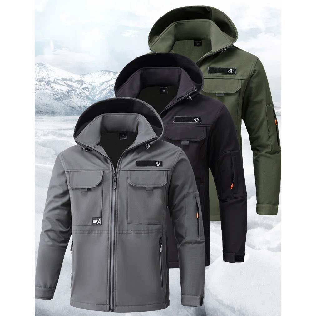 Custom 95% Baumwolle Winter Fleece Wasserdicht Multi-Pocket Outdoor Kapuzen Arbeiten Kleidung
