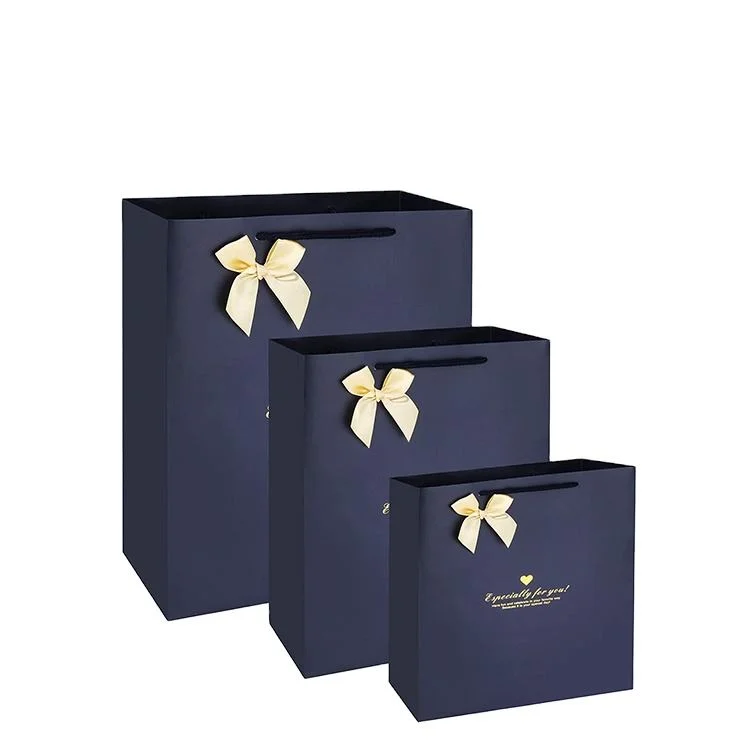 Custom Logo Printed Kraft Paper Bag Gifts Shopping Boxes Ribbon Bowknot Handle