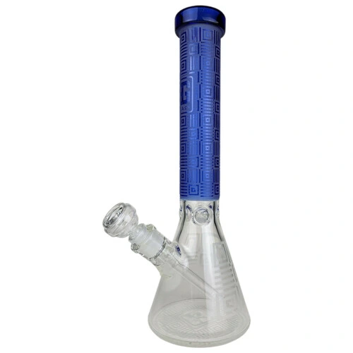 15" Etched Decal Square Beaker Water Pipe - with 14m Bowl Glass Pipe Glass Smoking Pipe Smoke Rolling Paper Water Pipe