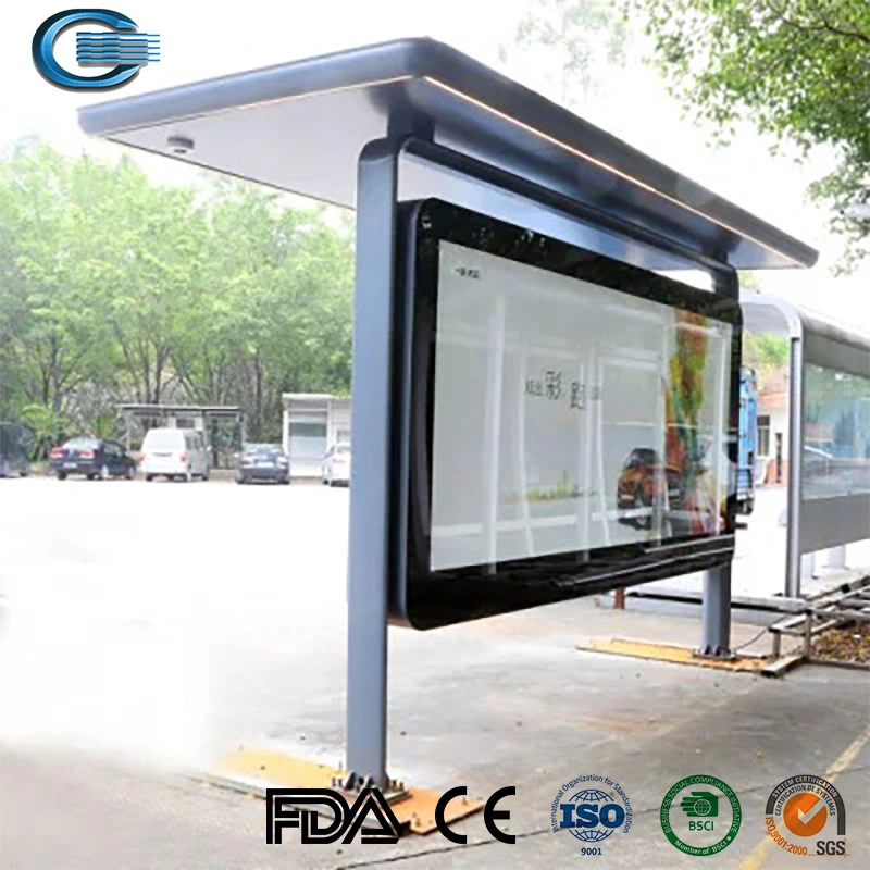 Huasheng Metal Bus Stop Shelter China Metal Bus Stop Manufacturer City Street Steel Structure Advertising Outdoor Bus Shelter