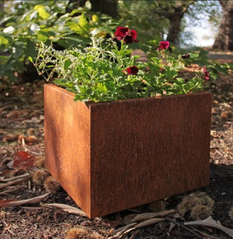 Plantadoras de acero de Corten cuadradas grandes macetas de sembradora al aire libre para árbol