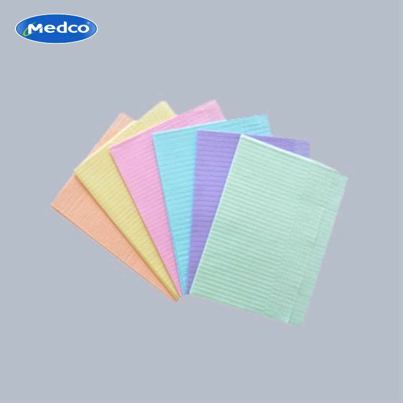 Hot Sale Medical Disposable Coated Paper Stain-Proof Lace-up 3ply Colorful Waterproof Patient Dental Bibs