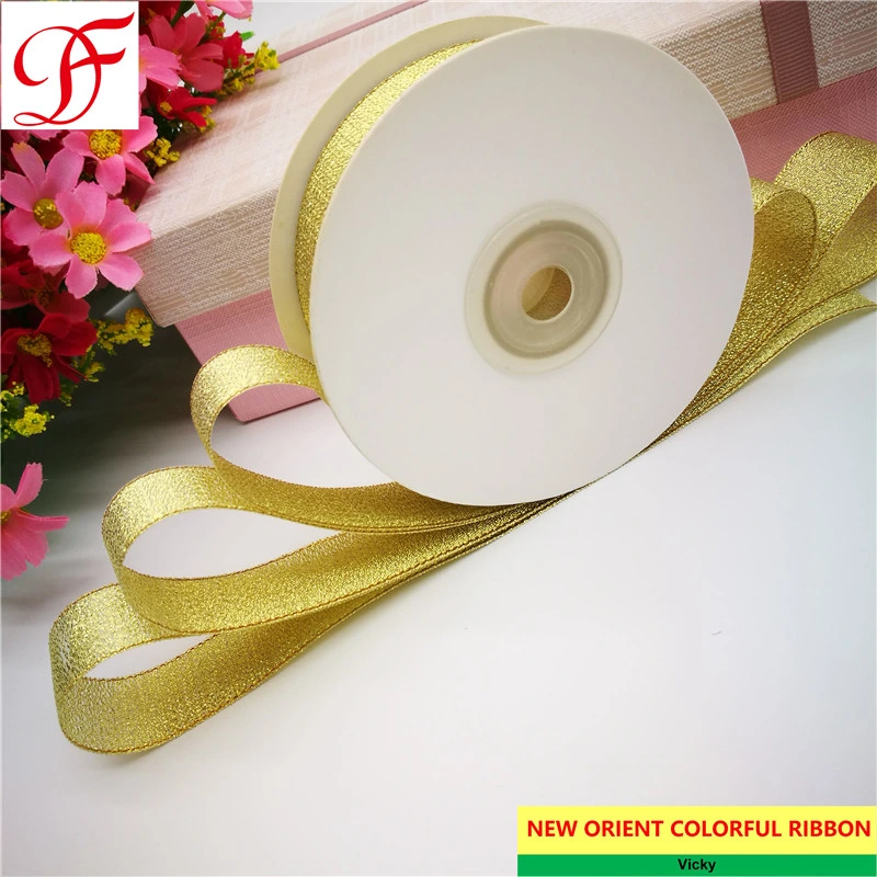 Factory Satin, Grosgrain Organza Ribbon Gold and Silver Metallic Ribbon with Color Metallic for Gifts/Decoration/Wrapping/Packing/Xmas Box