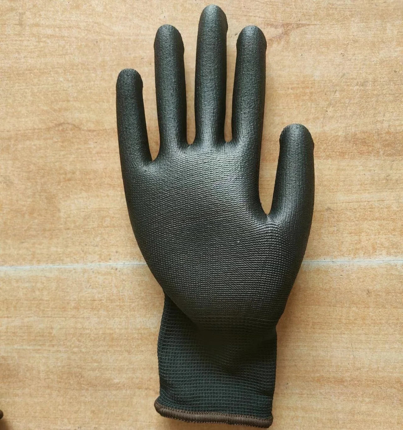 Black Polyester Knitted PU Palm Coating Work Gloves