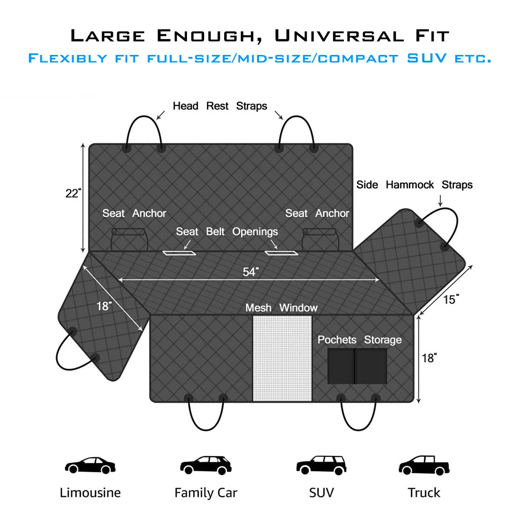 Chemical Free Waterproof Scratchproof Back Seat Cover Cat Car Hammock Pet Dog Products