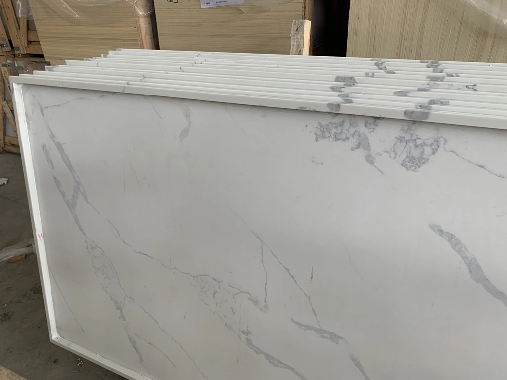 Prefab Calacatta Quartz Stone Vanity Tops Kitchen Island Worktops Countertops