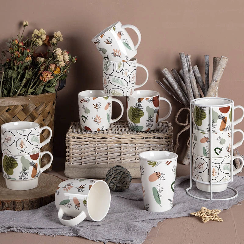 Set 3 stapelbare Tasse New Bone China Kaffee Becher für Geschenk