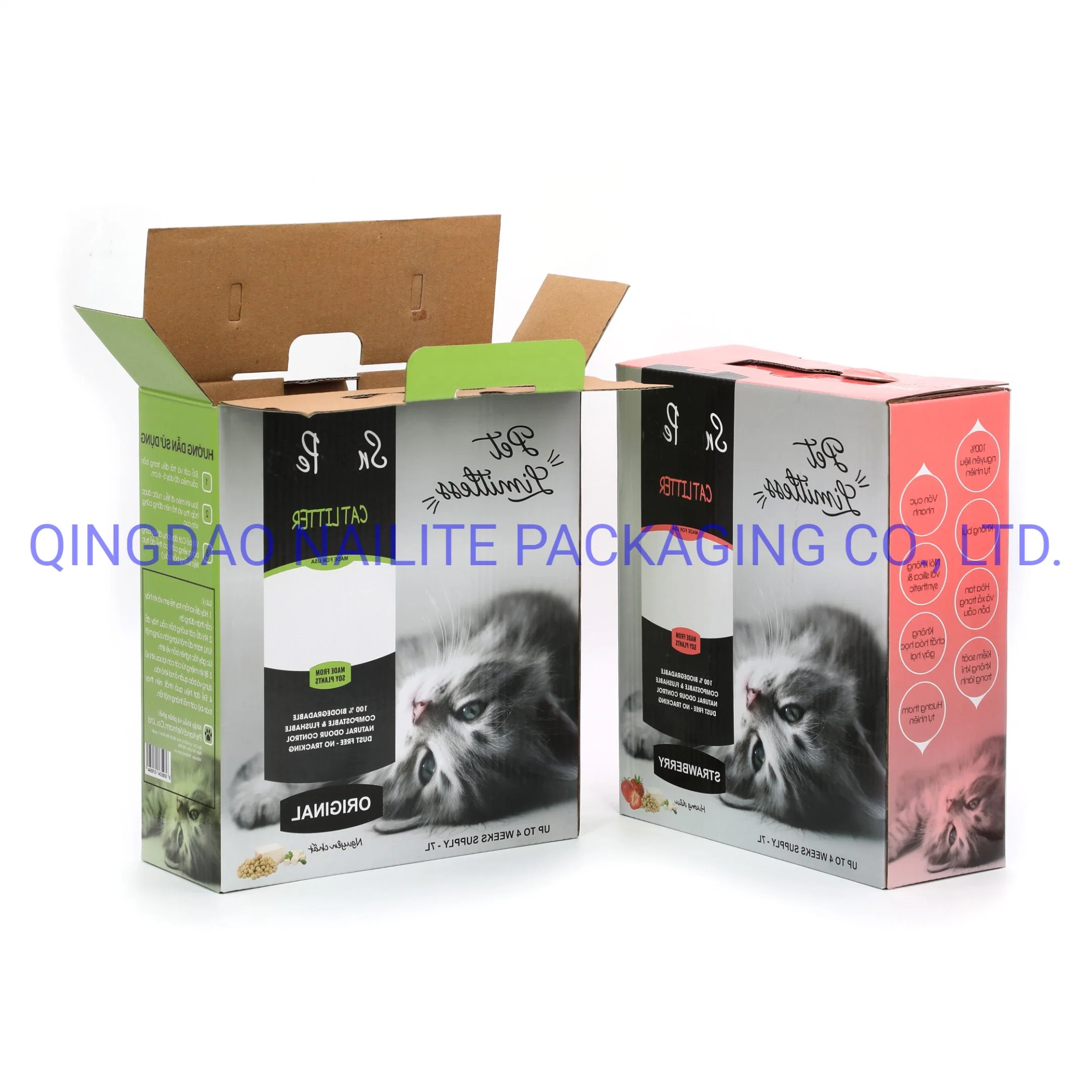 Recycling Customized Color Printed Laminating Corrugated Paper Package with Logo for Pet Food/Pet Snacks/Pet Toys/Cat Litters with Handle