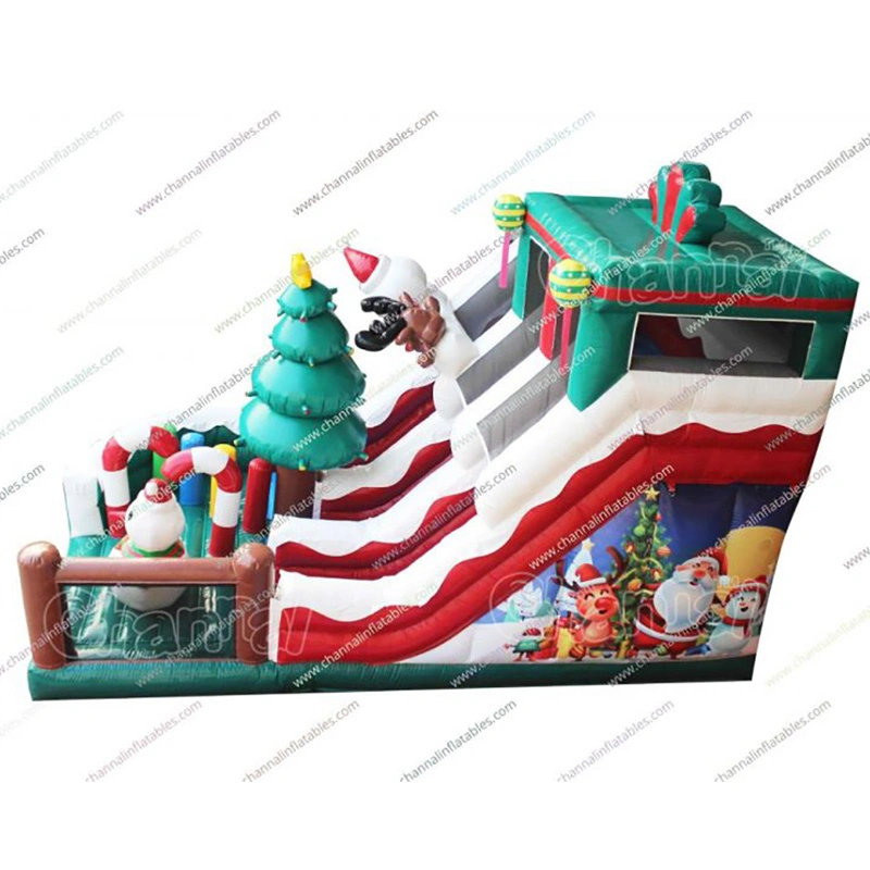 Newest Designer Slides Inflatable Xmas Tree Mini Bounce House Santa Claus Used Commercial Playground Inflatable Slide for Kids