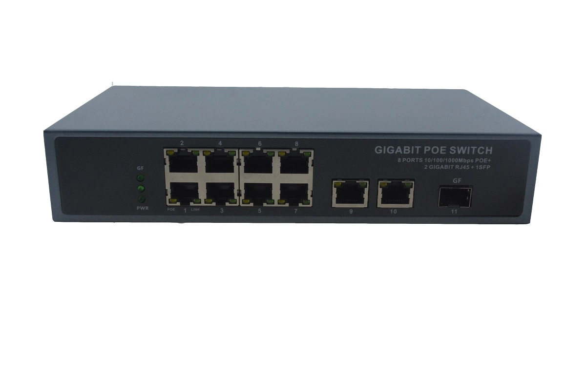 8 Ports Channel 100/1000Mbps PBX Poe Switch VoIP with 2 Uplink and 1 Giga SFP Fiber CCTV IP Network