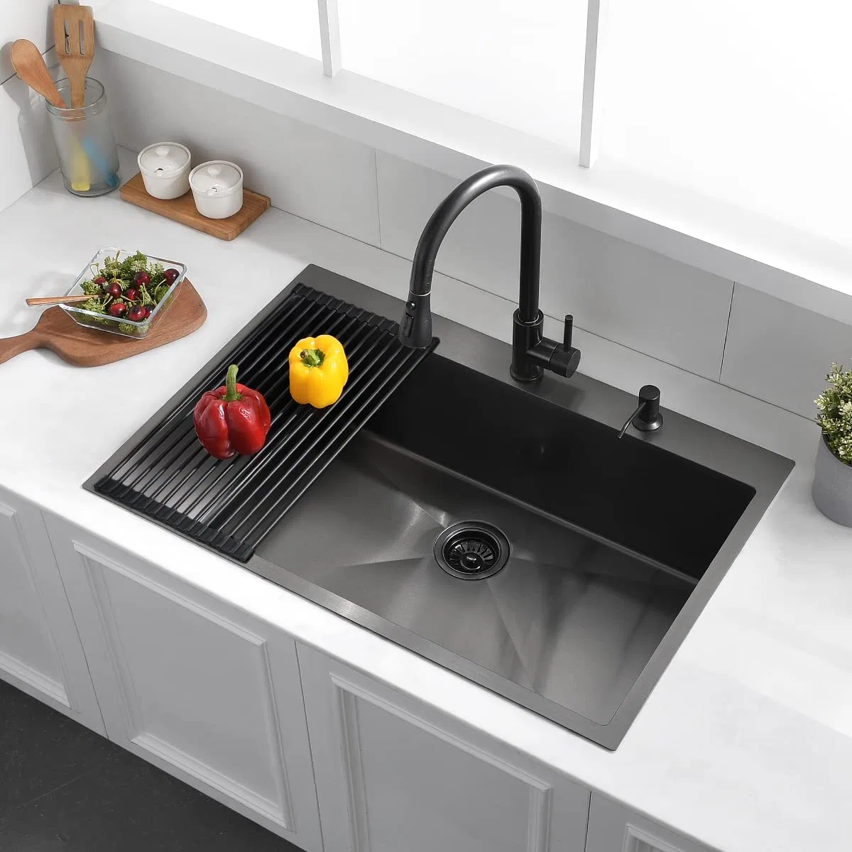 Metal Single Bowl Home Household Kitchenware Stainless Steel Black Nano PVD Kitchen Sink