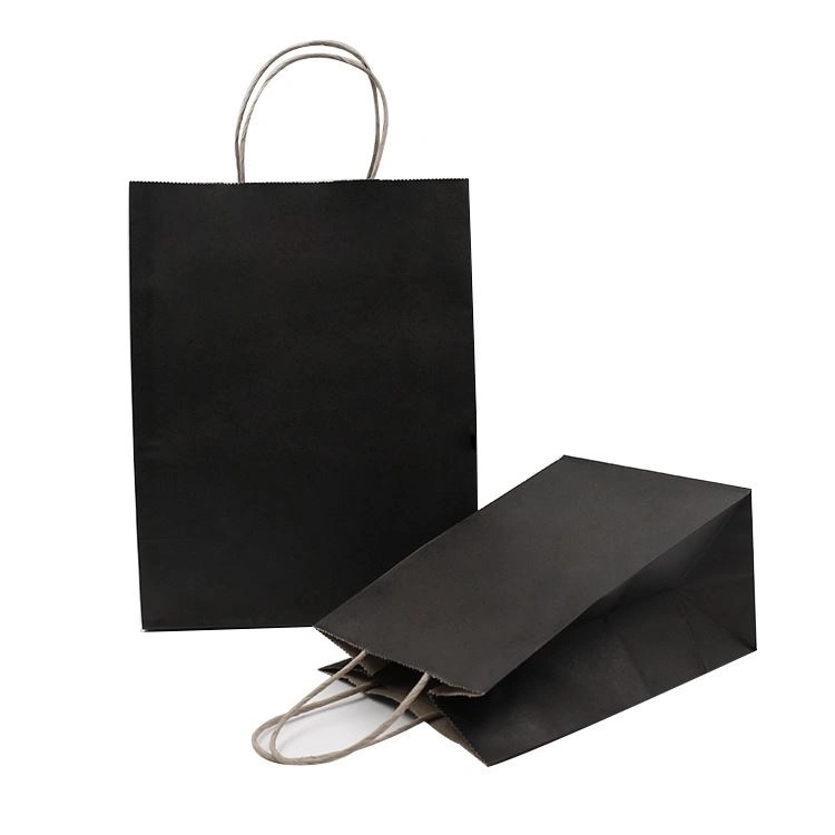 100% Black Recyclable Brand Kraft Paper Bag Logo Printed Paper Tote