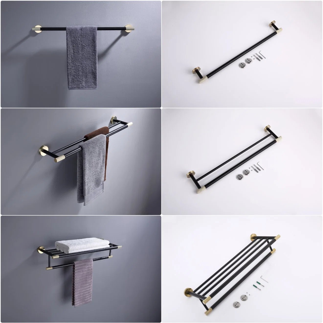 Juego de accesorios de baño de acero inoxidable 304 negro mate de oro cepillado Colgar toallas pañuelos Accesorios de baño