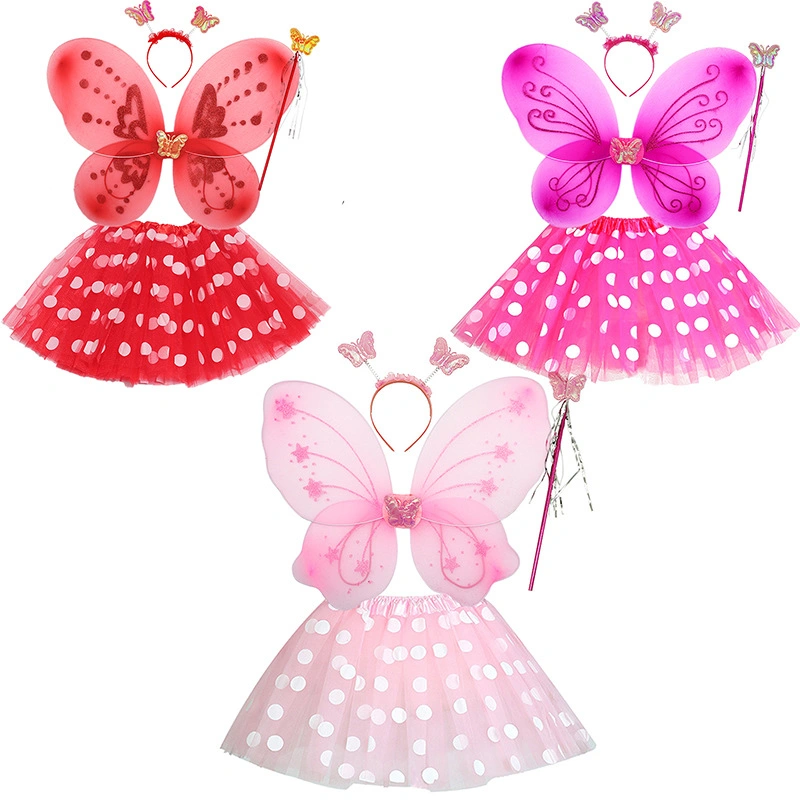 Kinder Feen Flügel Kostüm-Set Tutu Kleid Zauberstab Schmetterling Flügel Mädchen Geburtstagsfeier Zubehör