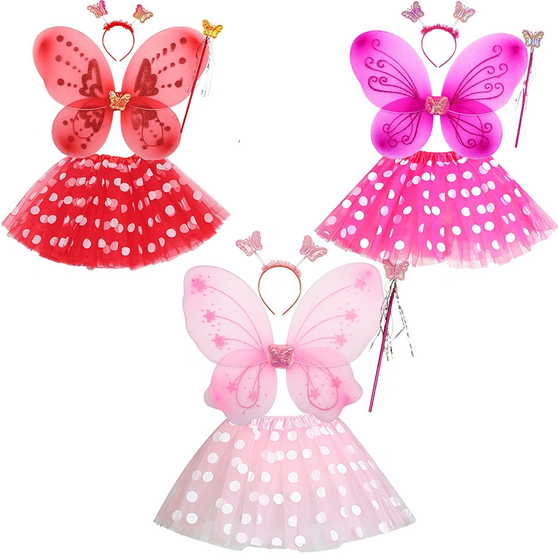 Juego de vestuario de ala de hada para niños Tutu vestido Magic Wand Butterfly Wings Girls suministros para fiestas de cumpleaños