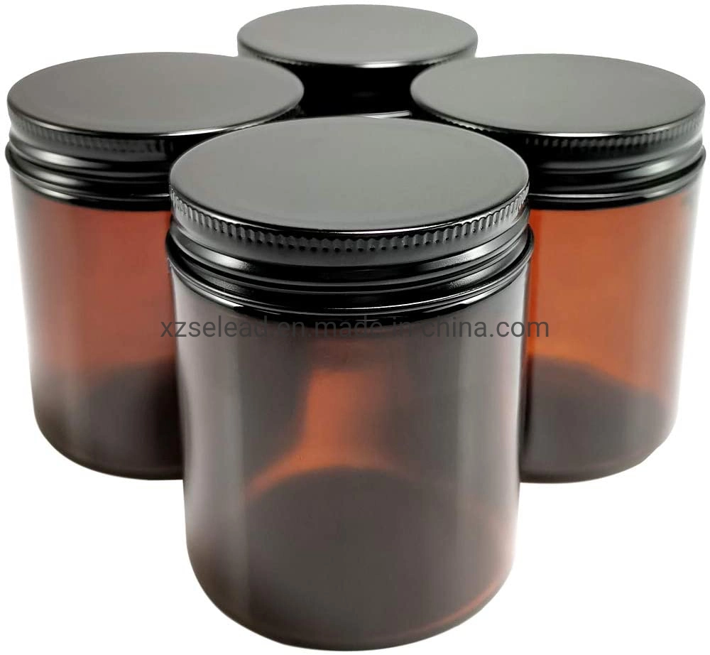 100ml 250ml 9oz Jar de vela de vidrio ámbar con Metal Negro Tapa