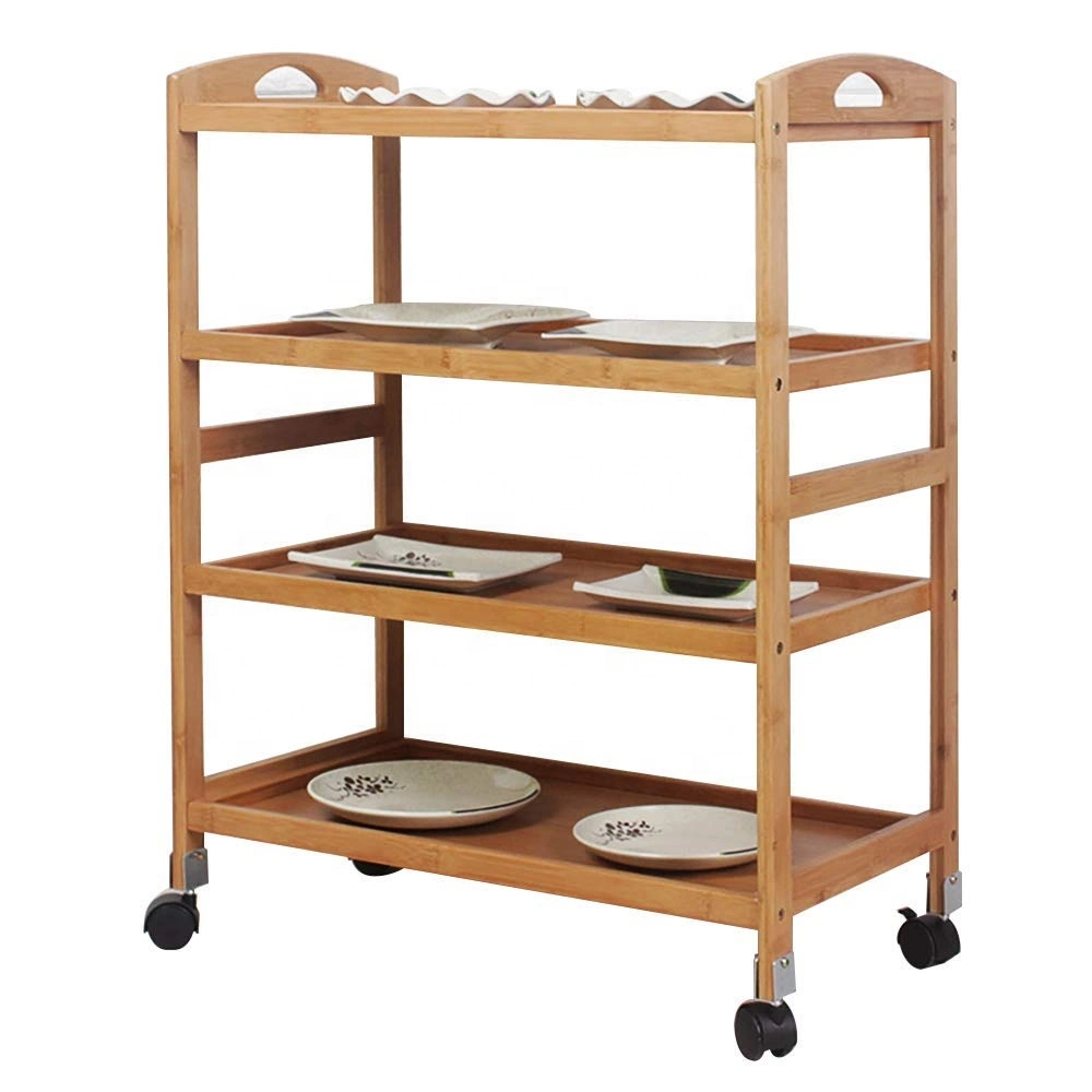 Rolling Bamboo Kitchen Trolley Utility Cart