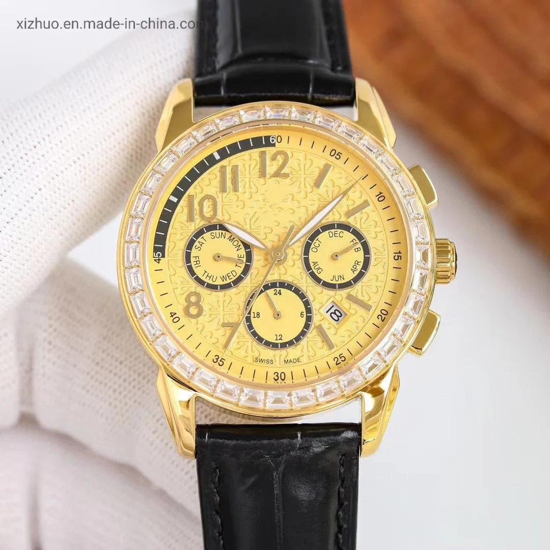 Factory's Newly Designed Diamond Gold Compass PP Men's Mechanical Wrist Watch Multi-Function Fashion Business Men's Watch