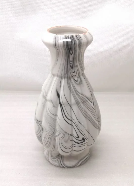 Face Shape Marbled Ceramic Vase Chinese Splashing Ink Faux Marble Finish Flower Vase