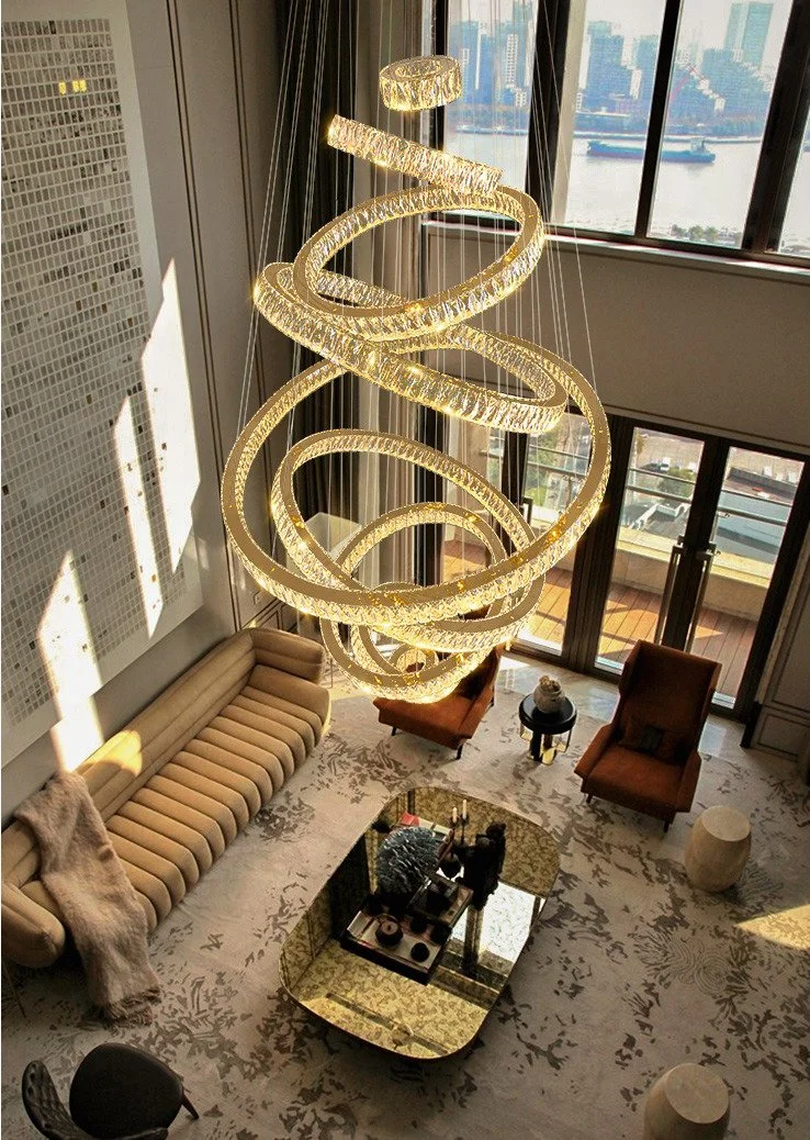 Living Room Chandelier Light with Crystal European Postmodern Gold Ring Pendant Light