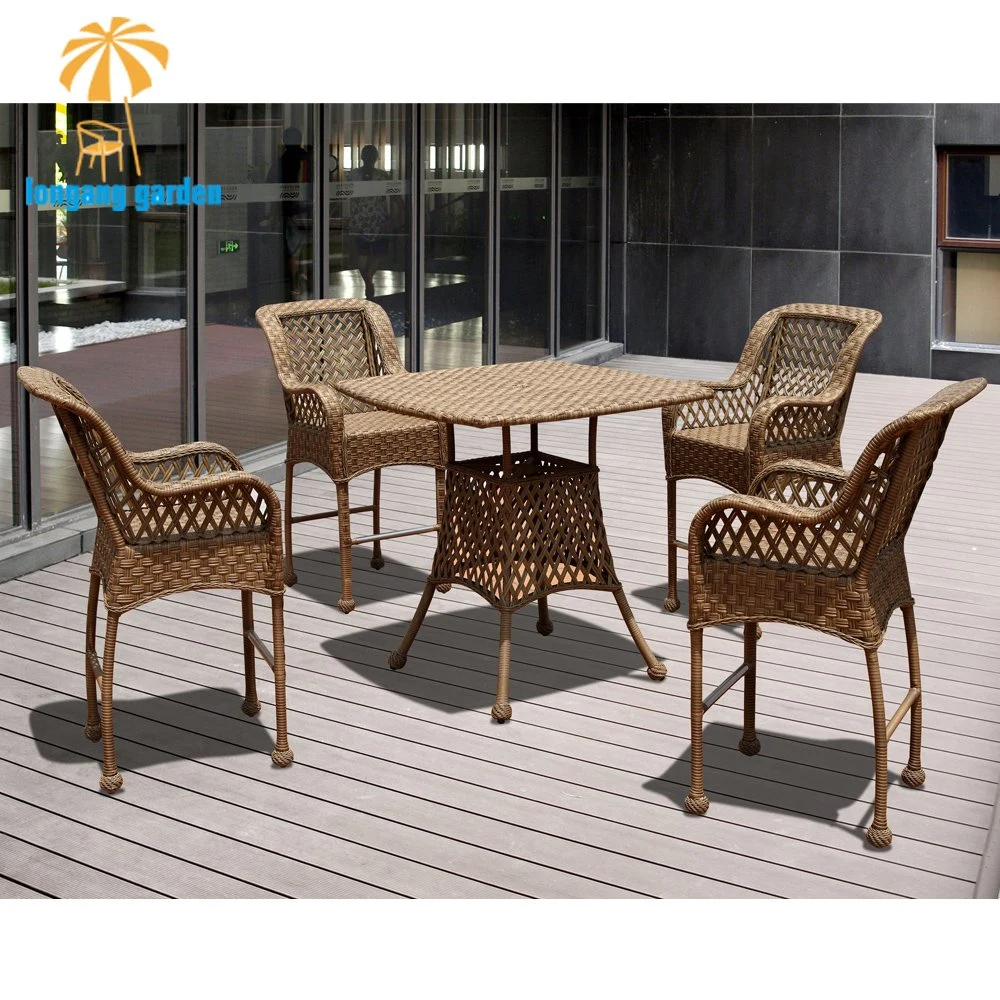 Outdoor Wicker Beer High Bar Stool Wholesale/Supplier Villa Poolside Rattan Bar Furniture Dining Table Set