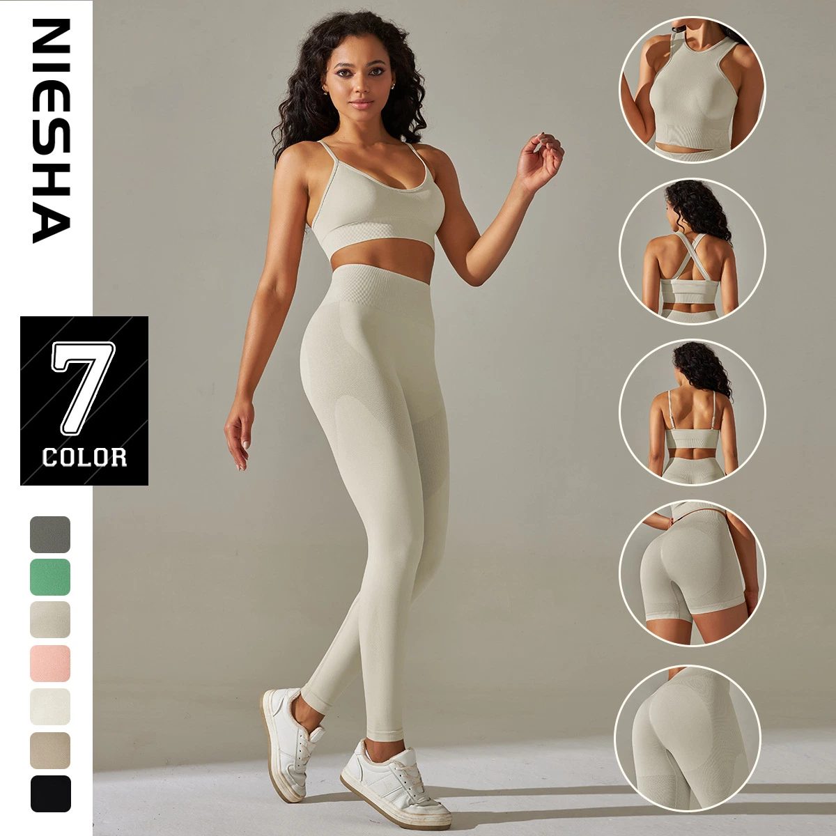 Solid Color Running Sports Fitness Clothing Five-Piece Seamless Peach Hip Yoga Wear