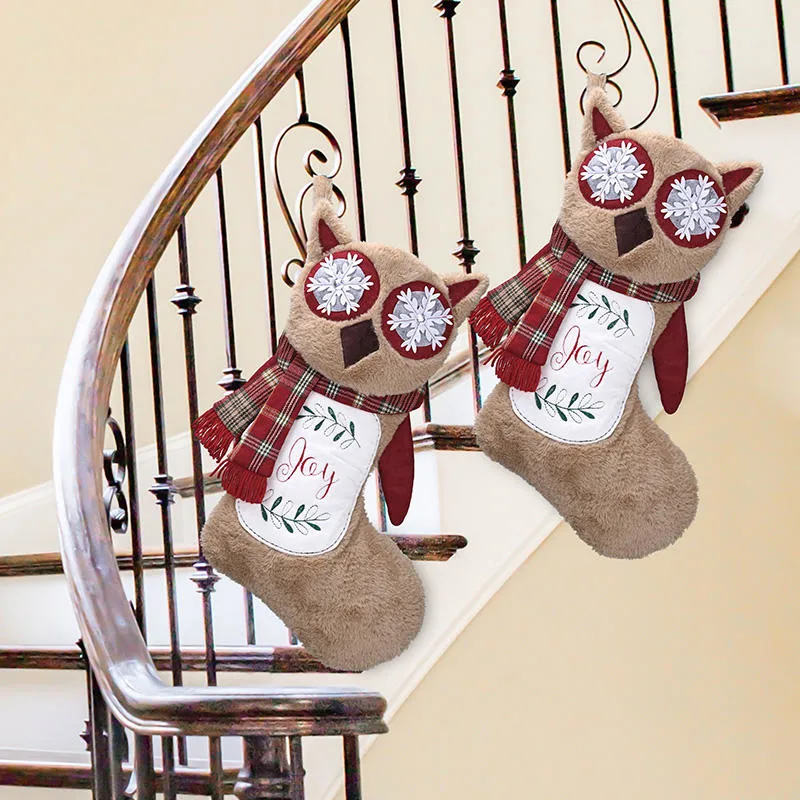 Plaid Cat Christmas Stocking Socks Xmas Pets Red White Candy Gift Bags