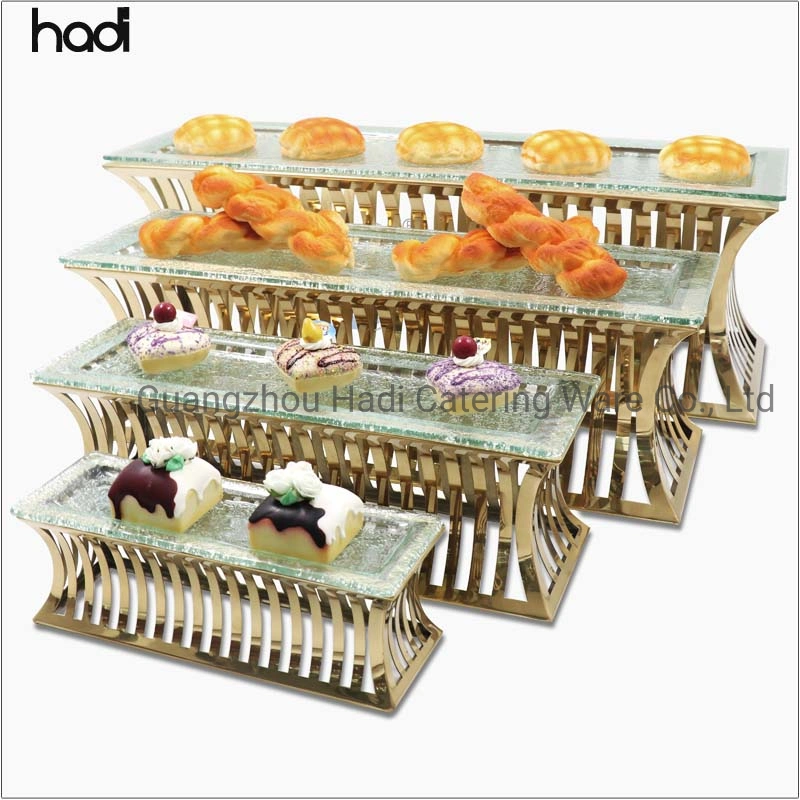 Hadi Wedding Banquet Decoration Ss 4 Tier Party Catering Serving Glass Platters Cupcake Risers and Stands Candy Dessert Display Rack Buffet Food Display Stand