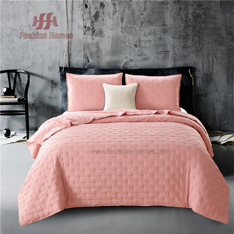 F-1290-Ok Ultra Soft Microfiber Light Weight DOT Embroidery Quilt Set