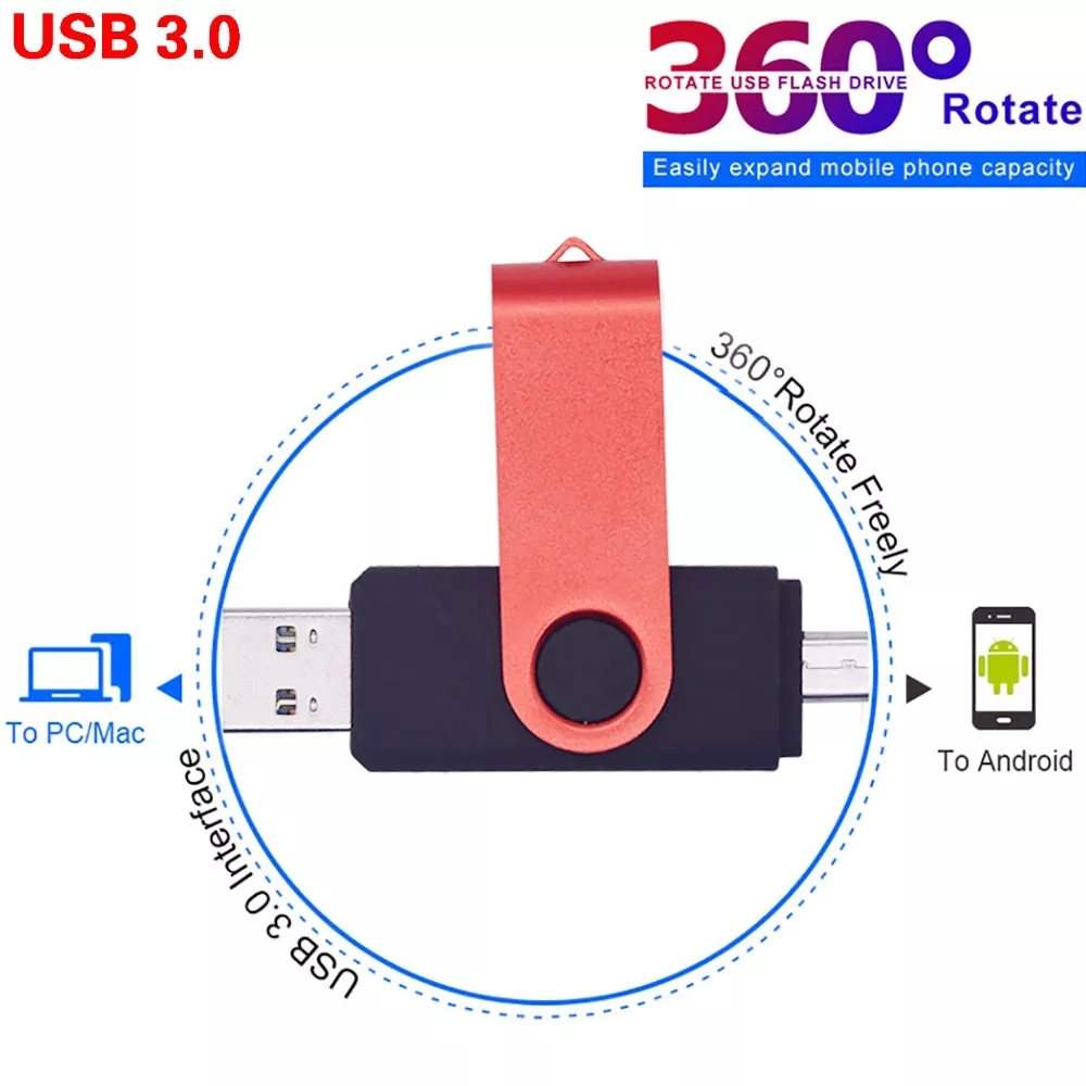 Swivel USB C Adapter Smartphone OTG USB Flash Drives 2 in 1 OTG Pen Drive Colorful Housing Customized Logo USB-Stick OTG