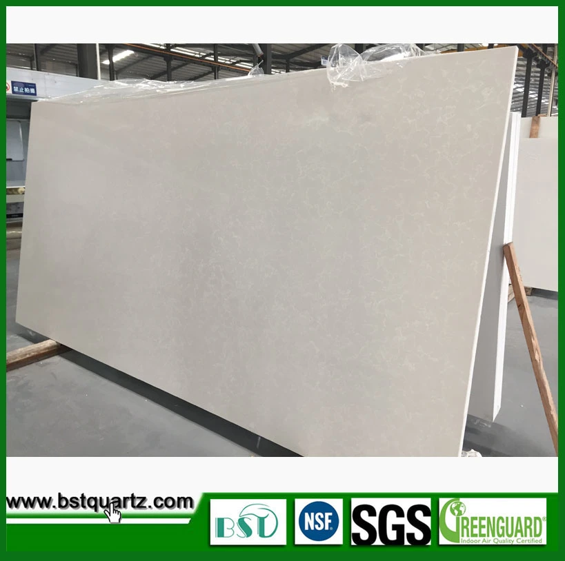 Quartz Stone Slab Has a Light Grey Base with White Veins