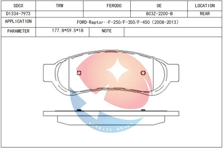 Sdcx Brake Pad D1334-7973/8c3z-2200-B Market Best Quality for Ford F-250 Super Duty