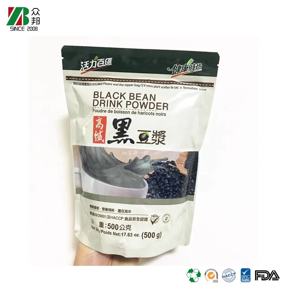 Custom printing Food Grade Stand up Soybean milk powder /Black bean powder/Milk powder/ Coconut Powder/Coffee Cereal Packaging Bag with Zipper