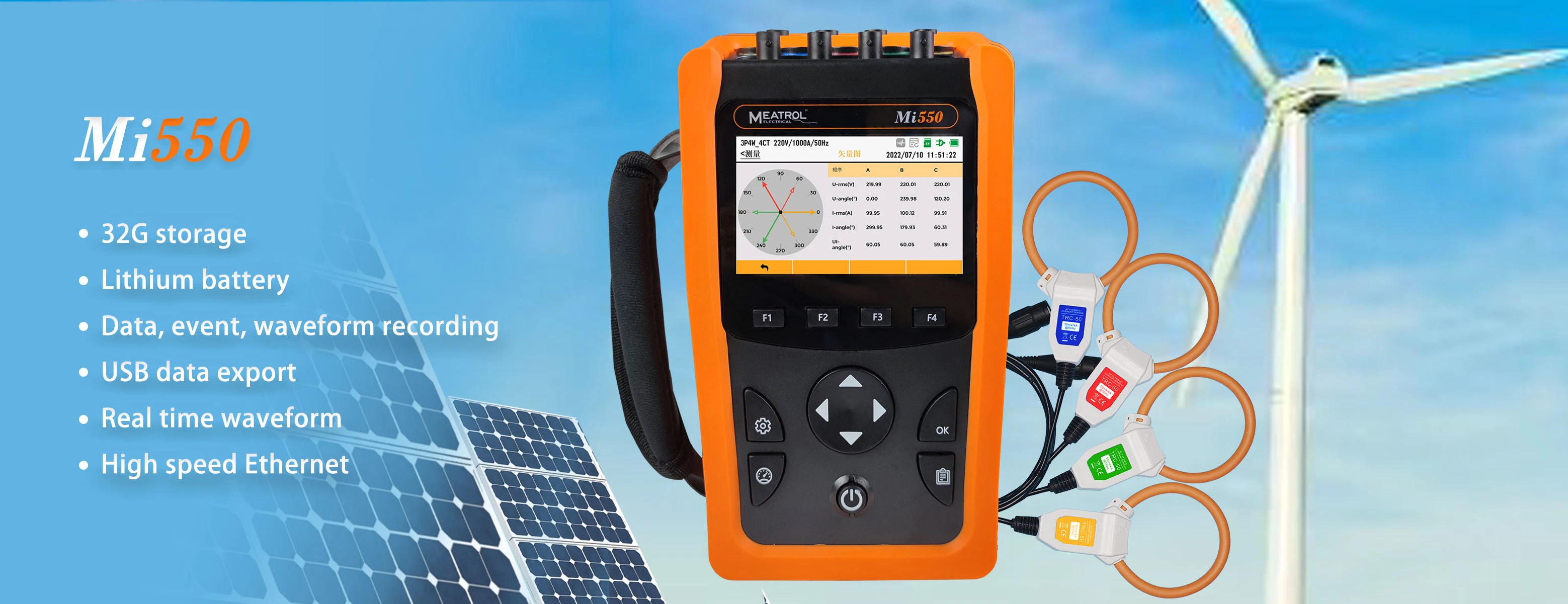 Pinza amperimétrica de corriente en espiral Rogowski Registrador de datos portátil Modbus TCP Analizador de calidad de energía solar Ethernet RJ45