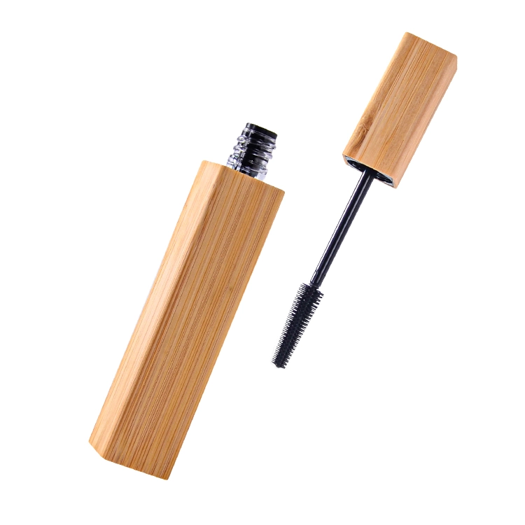 Eco Friendly 5ml 10ml Square Bamboo Lid Bamboo Mascara Cosmetic Container Empty Mascara Tube with Eyelash Wand Lash Brush