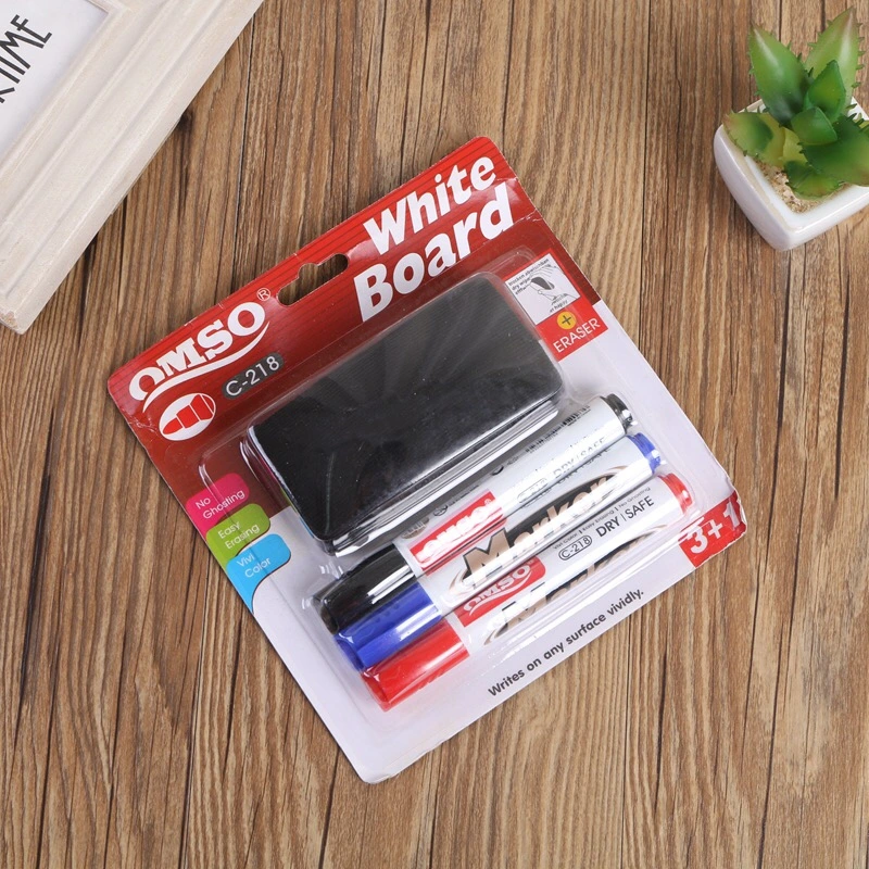 3+1 Whiteboard Marker Pen with Brush for School Office Stationery