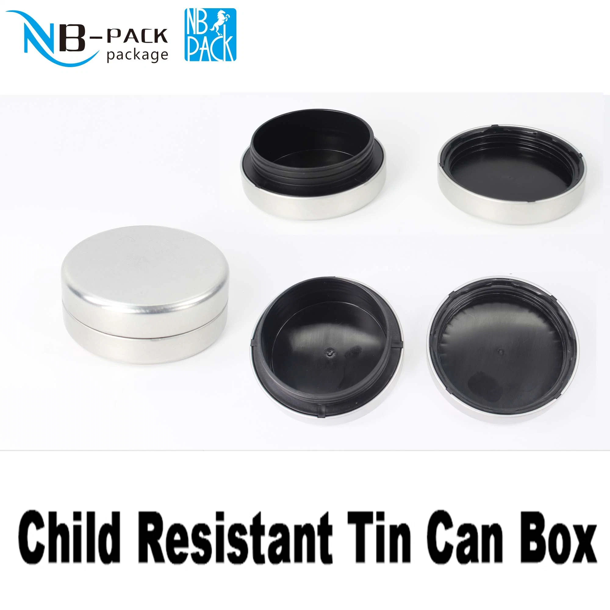 Child Resistant Child Proof Cr Custom Round Container Packaging Can 15ml 30ml 50ml 60ml 100ml 120ml 150ml Jar Tin with Screw Lid