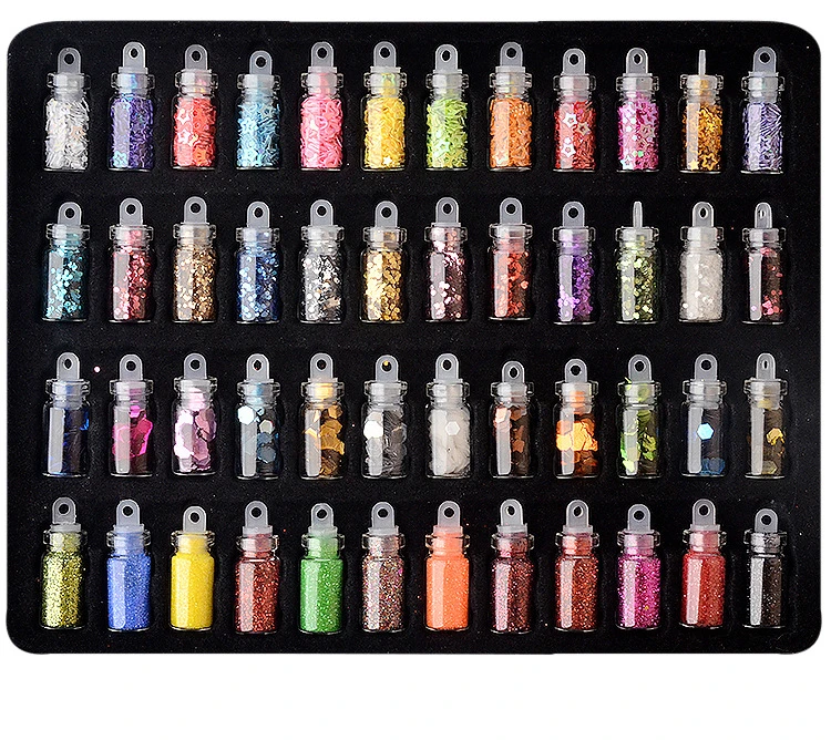 La Decoración de uñas 48 colores de uñas uñas Accesorios reluce Caviar repleto de botellas de vidrio
