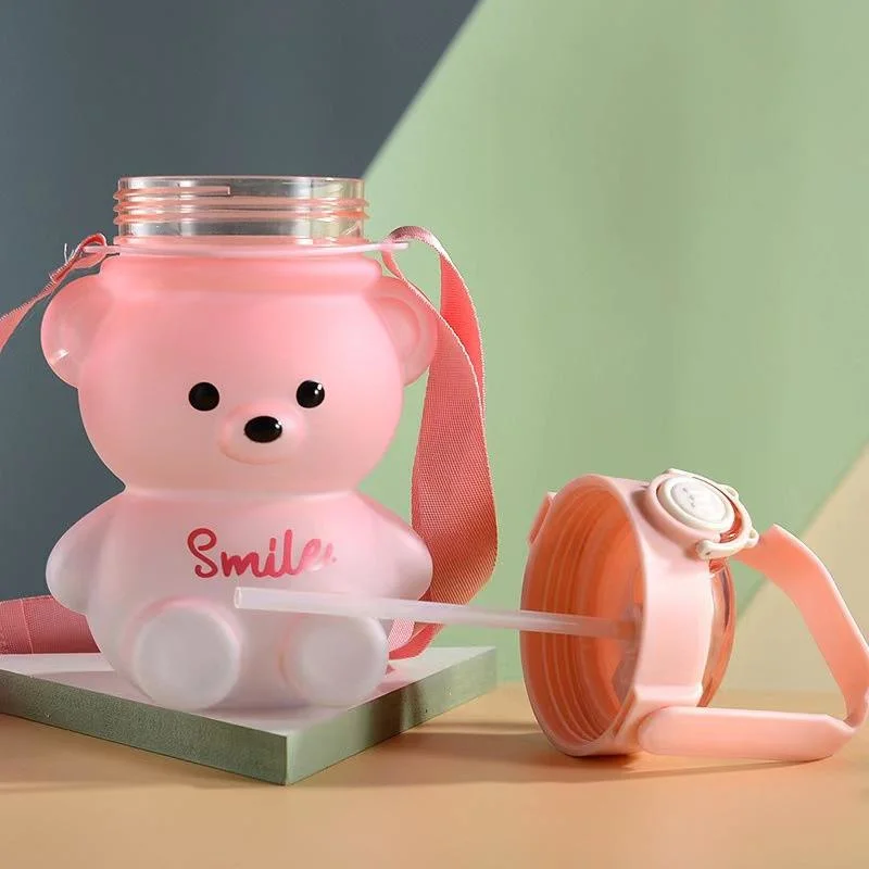 New Cute Gradient Color Bear Plastic Large Capacity Drinking Water Bottle Strap for Kid